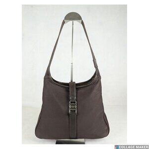 FERRAGAMO Vara Bow Solid Knit Nylon Designer Formal Medium Brown Hobo Charm BAG